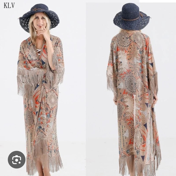 Jackets & Blazers - Bohemian Geometric Cape with Fringe
